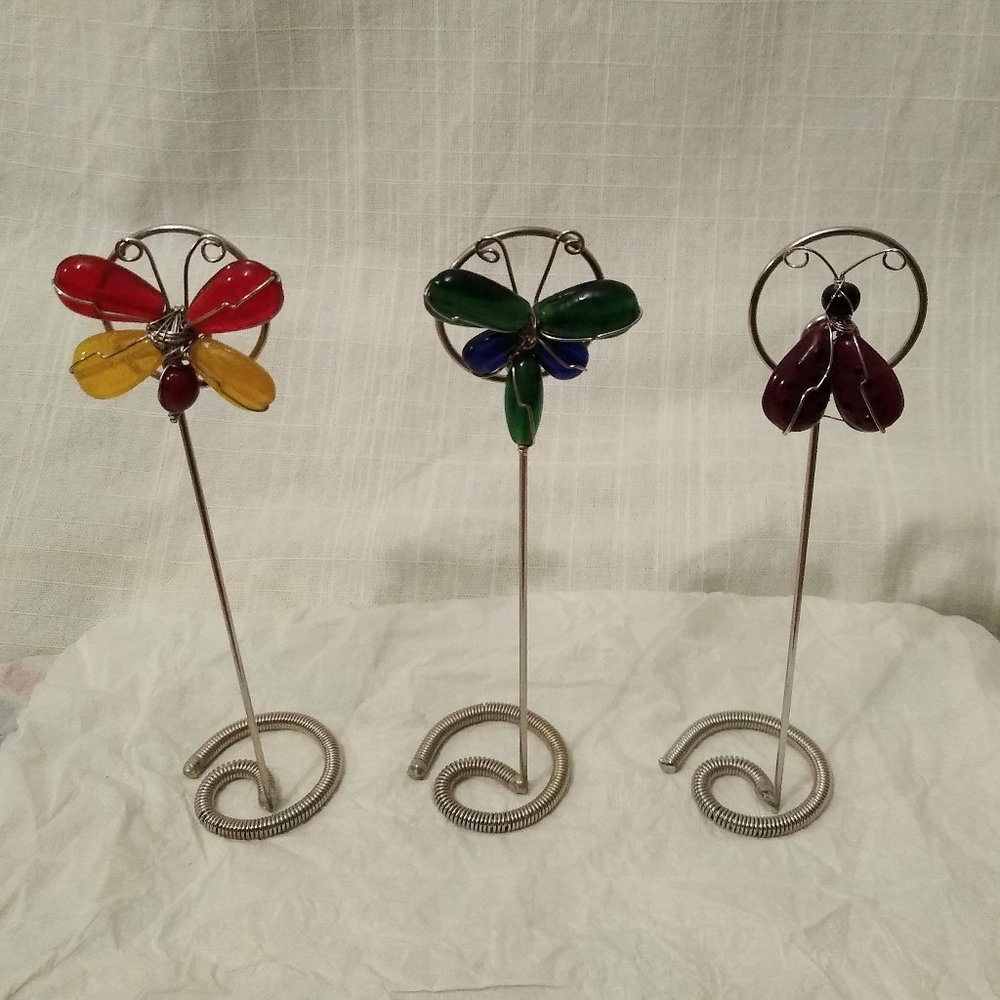 Set of 3 colorful glass insect photo holders 🦋🐝🐞